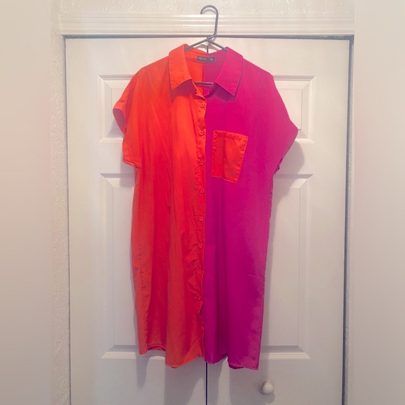 TWO TONE SLEEVE SHIRT DRESS - Picture 4 of 4